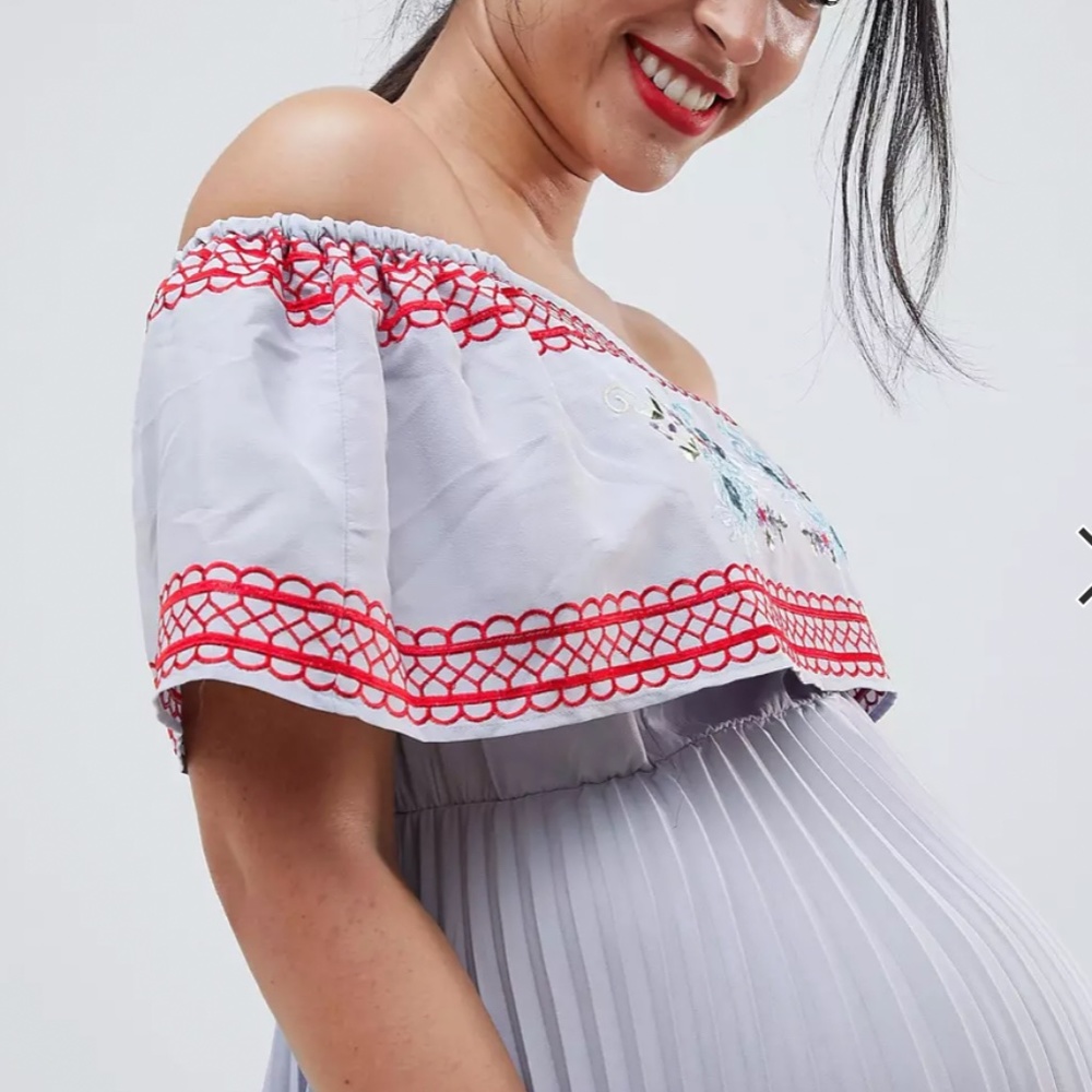 ASOS  Embroidered pleated midi dress MATERNITY (NWOT) - Picture 2 of 8